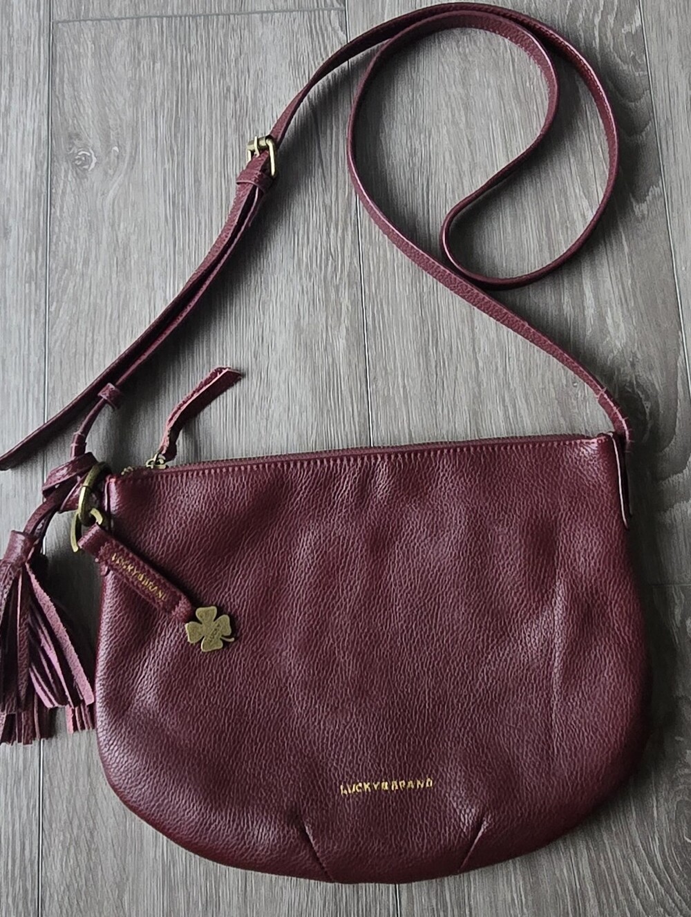 Lucky Brand Burgundy Leather Crossbody Bag Tassel Zipper Boho